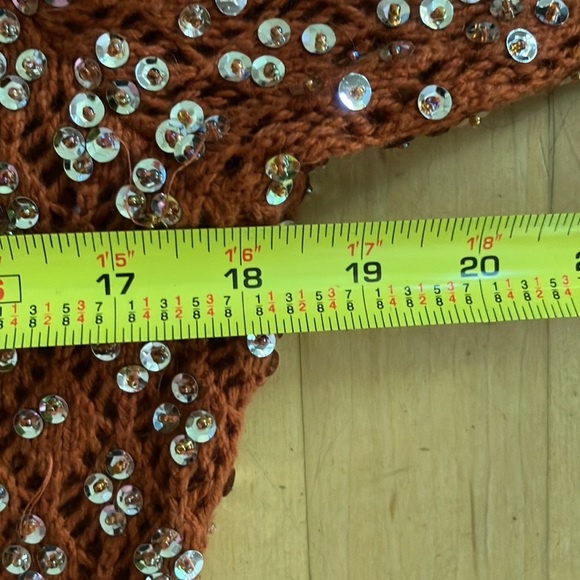 Anthropologie sequined bolero shrug burnt orange rust cotton Medium - Picture 6 of 11